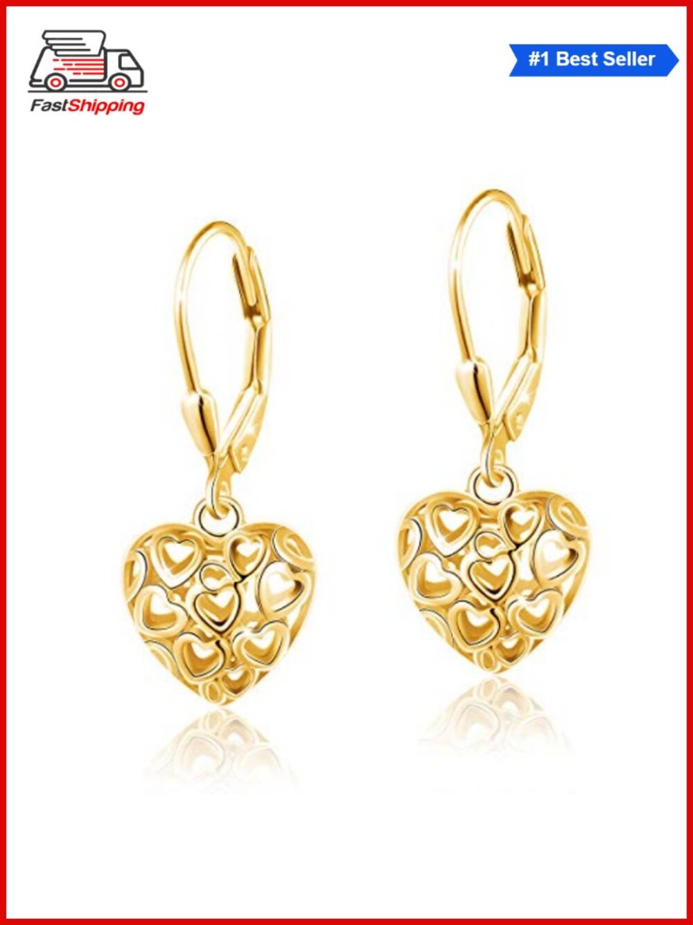 ✨ DAOCHONG 925 Sterling Silver Heart Dangle Drop Earrings 18K Gold-Plated Women